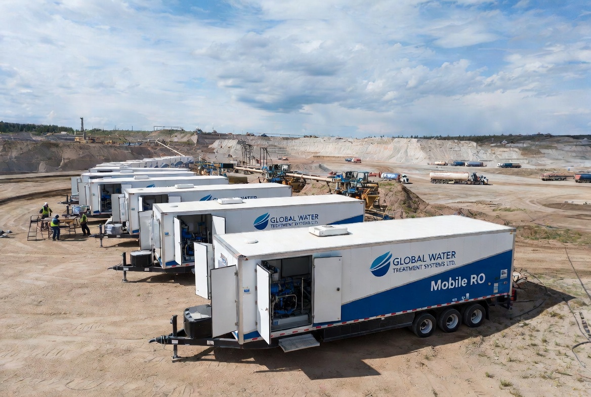 Fleet of GWTS Mobile RO trailers at open pit mine